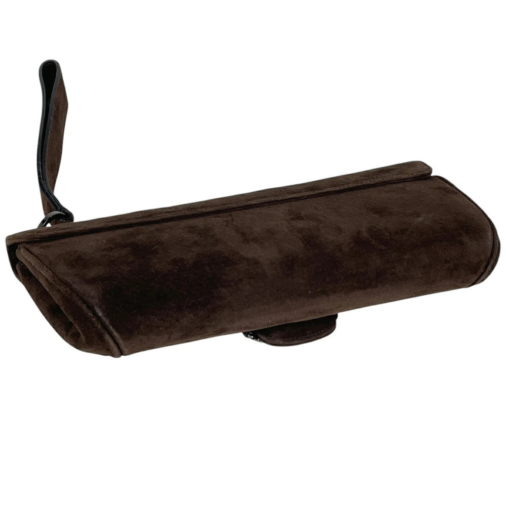 Salvatore Ferragamo clutch dark Shoulder brown suede logo bag